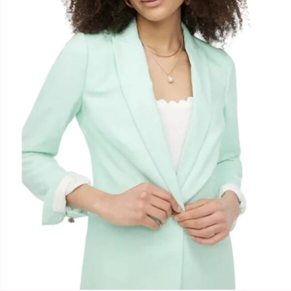 J. Crew Factory Linen Blazer Mint Green Women's sz 12 Classic Preppy Coastal - Picture 1 of 16
